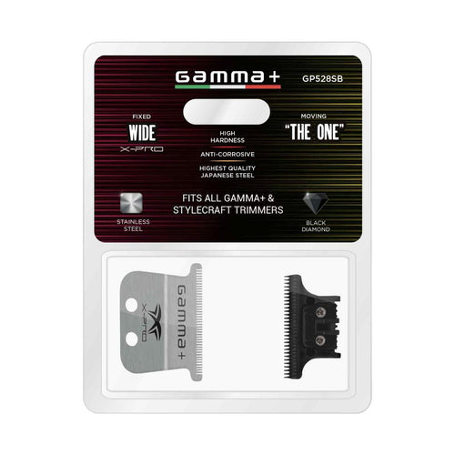 Gamma+ X-Pro Wide Stainless Steel with Black Diamond Carbon DLC The One Cutting Trimmer Blade Set #GP528SB