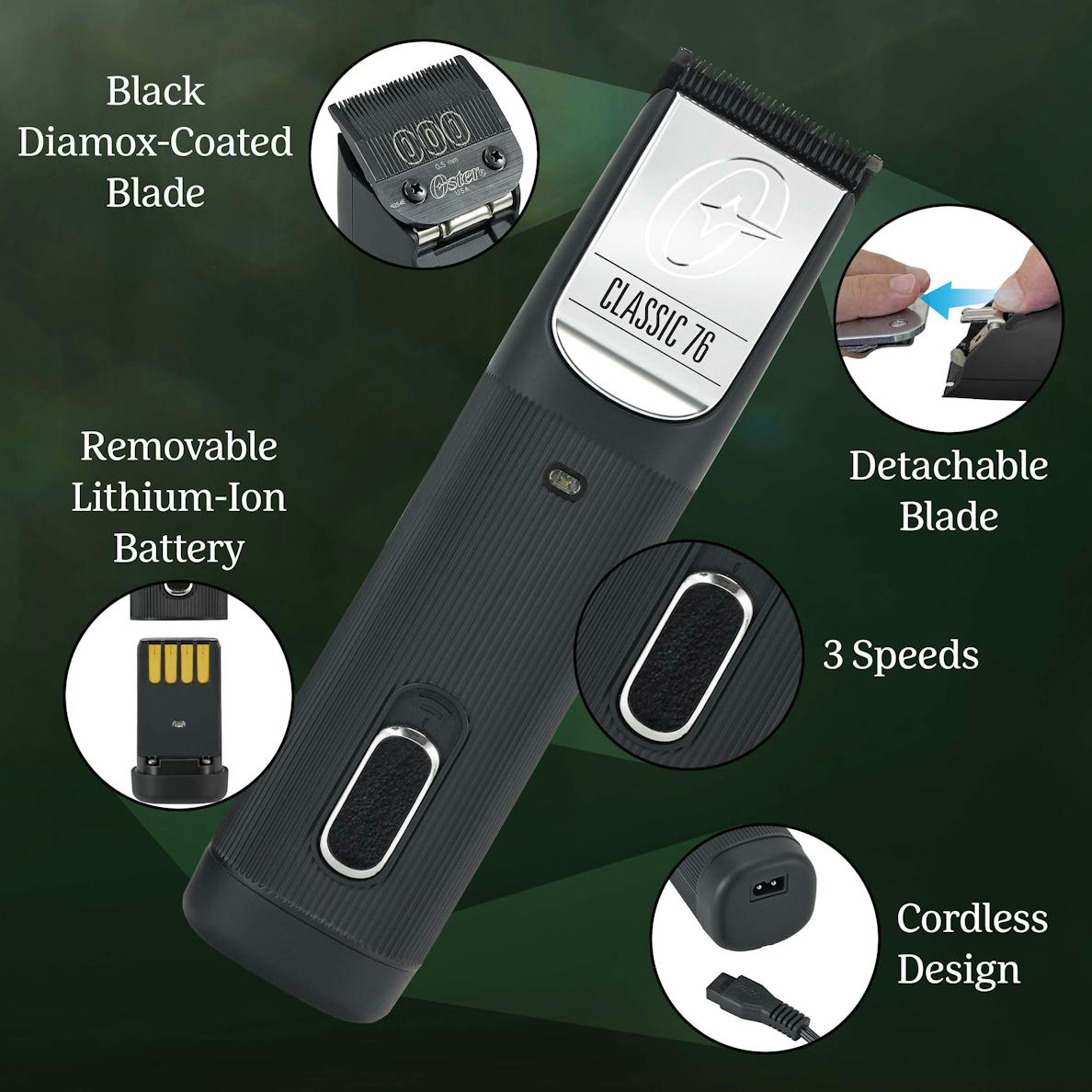 Oster Professional Cordless Classic 76 Clipper, Exclusive Series Black