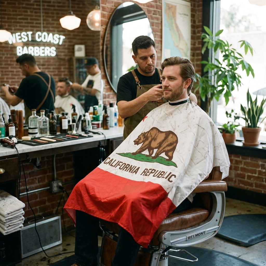 Capa de barbero con la bandera de California de Campbell