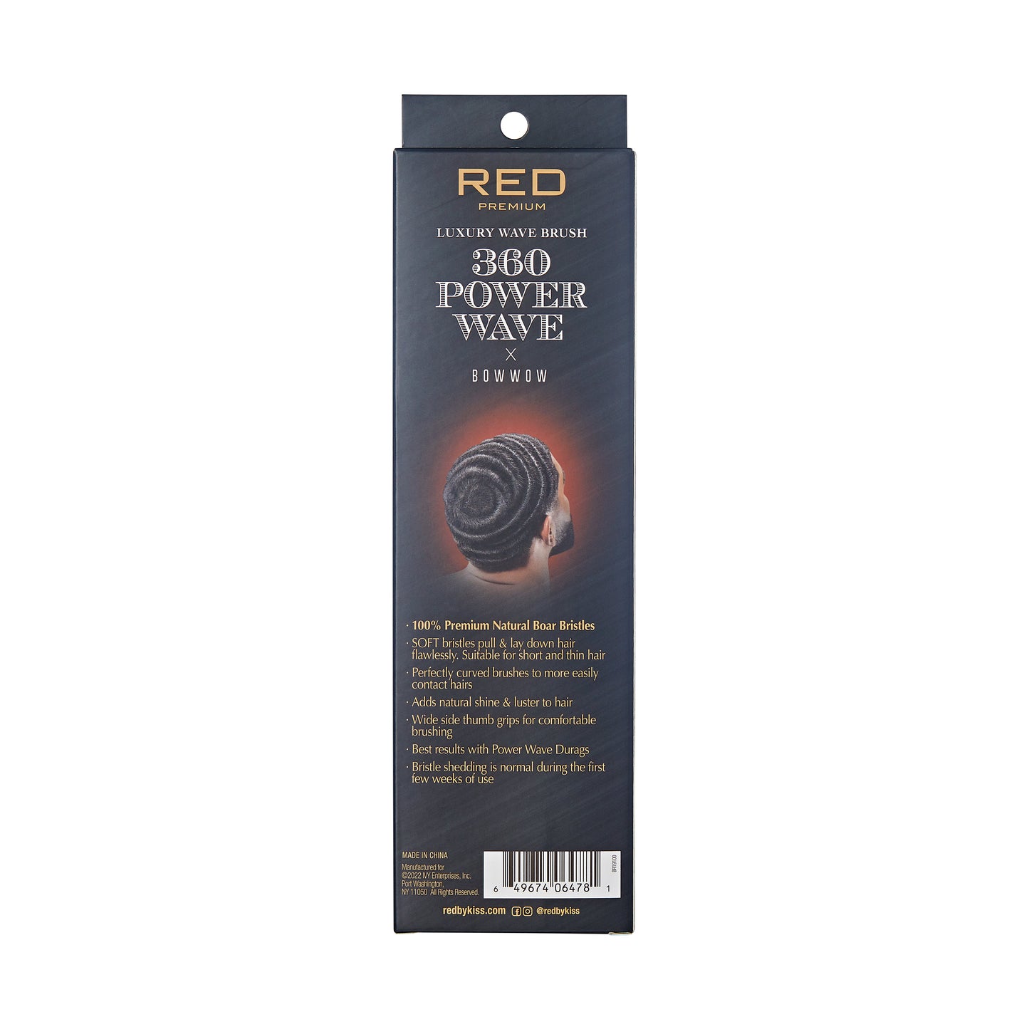 Kiss 360 Power Wave X Bow Wow Premium Boar Bristle Brush #BR19