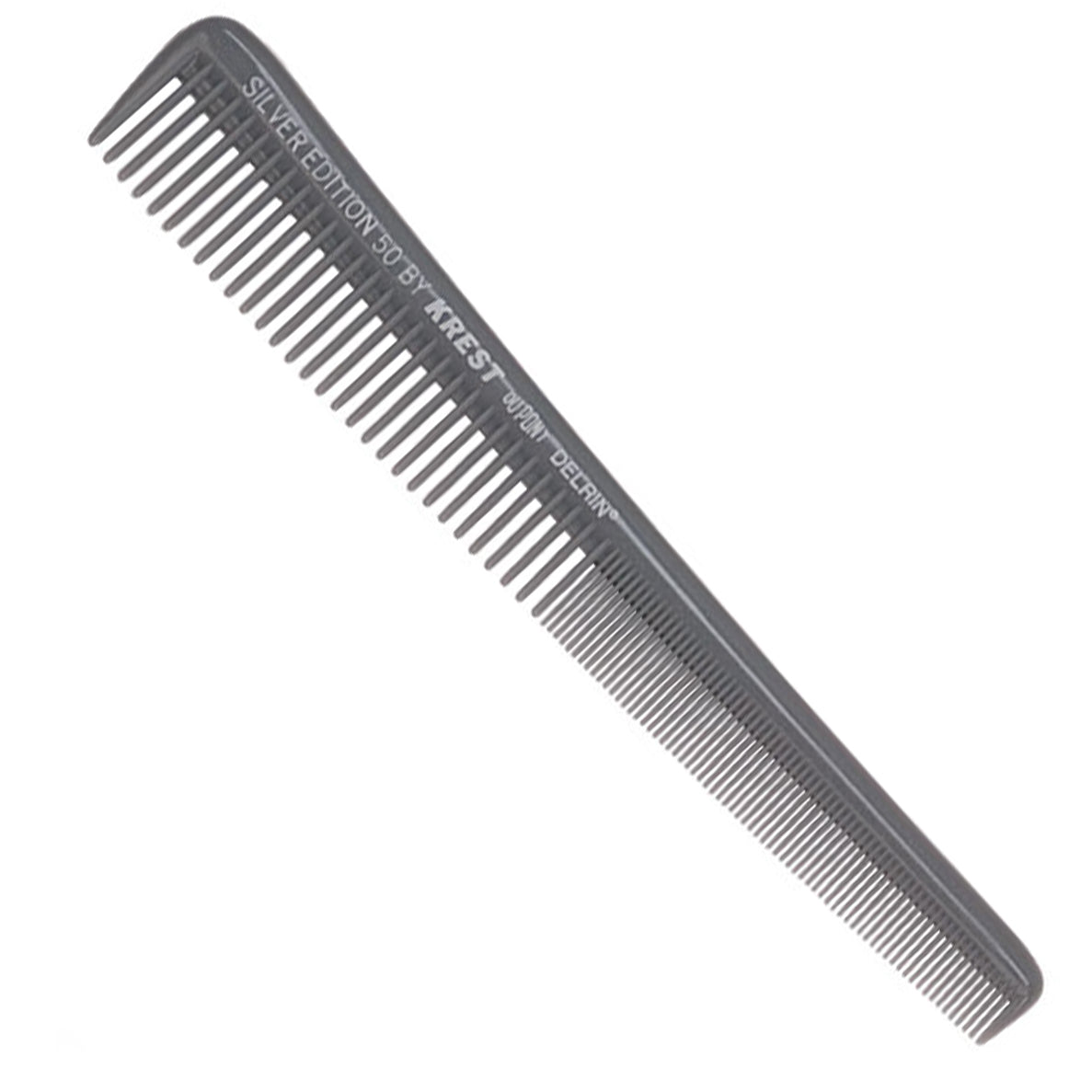 Krest Silver Edition No. SE50 7-1/2 inch tapering barber comb made from Dupont Delrin acetal polymer