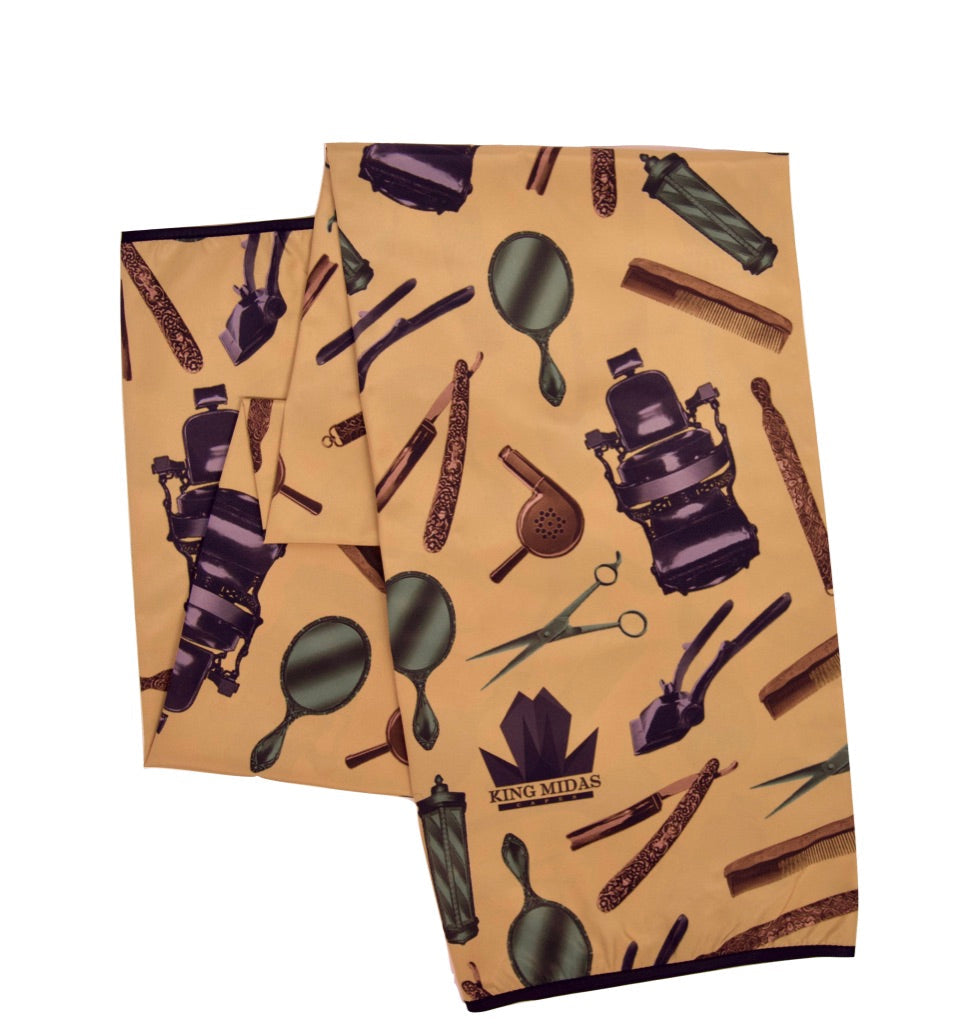 desert gold barber cape-king midas cape- designer barber cap- louis vuitton barber cape- gucci barber cape- versace barber cape- exclusive barber cape - hair cutting cape