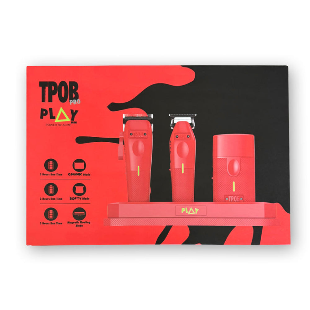 TPOB PLAY Mini Bundle – Red Edition (Clipper, Trimmer & Shaver with 3-Way Stand)