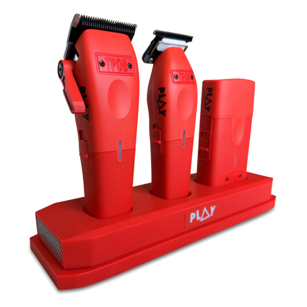 TPOB PLAY Mini Bundle – Red Edition (Clipper, Trimmer & Shaver with 3-Way Stand)