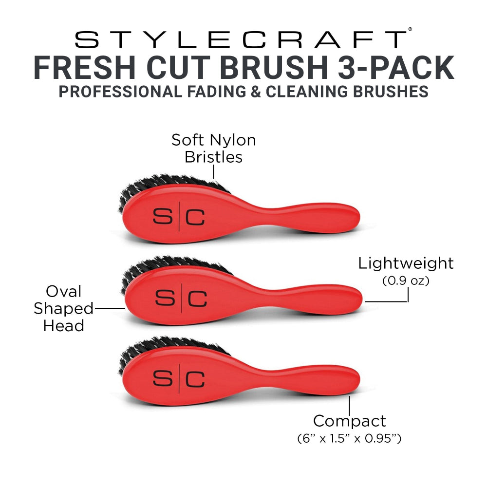 StyleCraft The Fresh Cut Barber Brush Red - 3 Pack #SC318SR