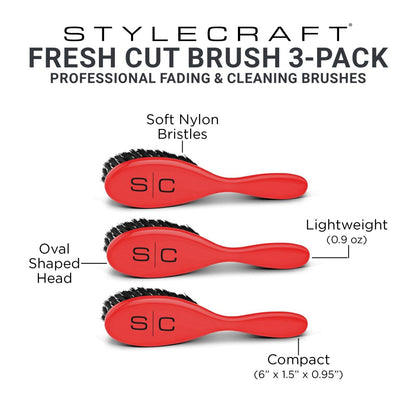 StyleCraft The Fresh Cut Barber Brush Red - 3 Pack #SC318SR
