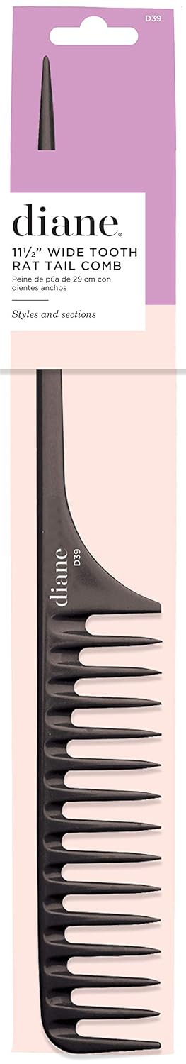 Diane Large Tail Comb, 11.5 Inch - Wide Tooth - Black #D39