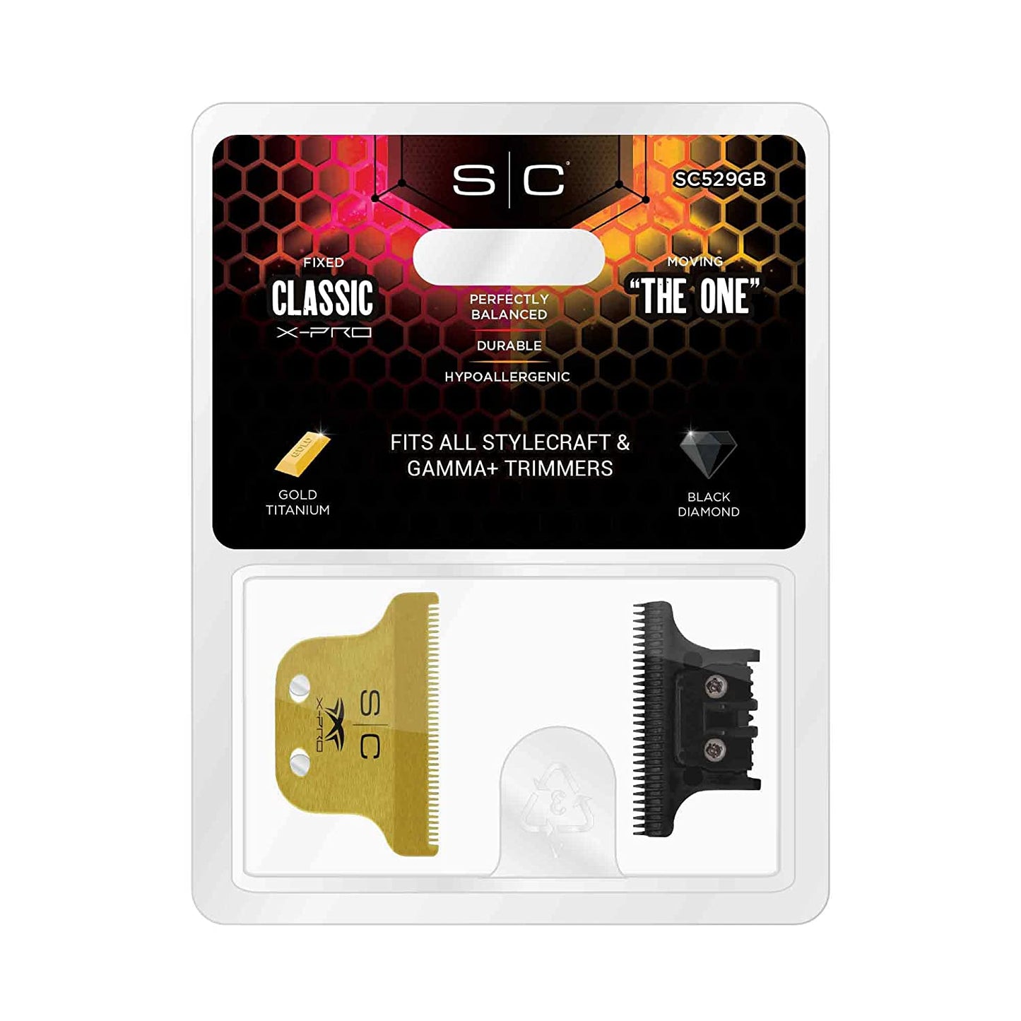 Cuchilla de repuesto para recortadora de cabello StyleCraft Classic X-Pro de titanio dorado fijo con cuchilla de corte de carbono DLC de diamante negro THE ONE SC529GB