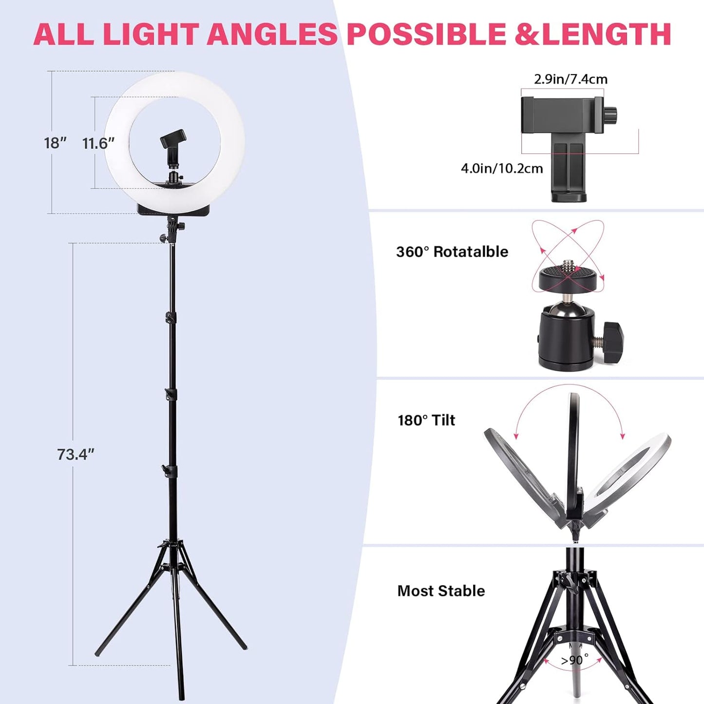 18-inch LED Ring Light for Phone and Camera, 48W, 3200k-5600k Ring Light with Stand and Phone Holder for Photography, Makeup, Video Shooting