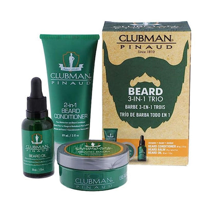 Clubman Pinaud 3 Piece Beard Kit - Beard Conditioner, Beard Balm and Beard Oil