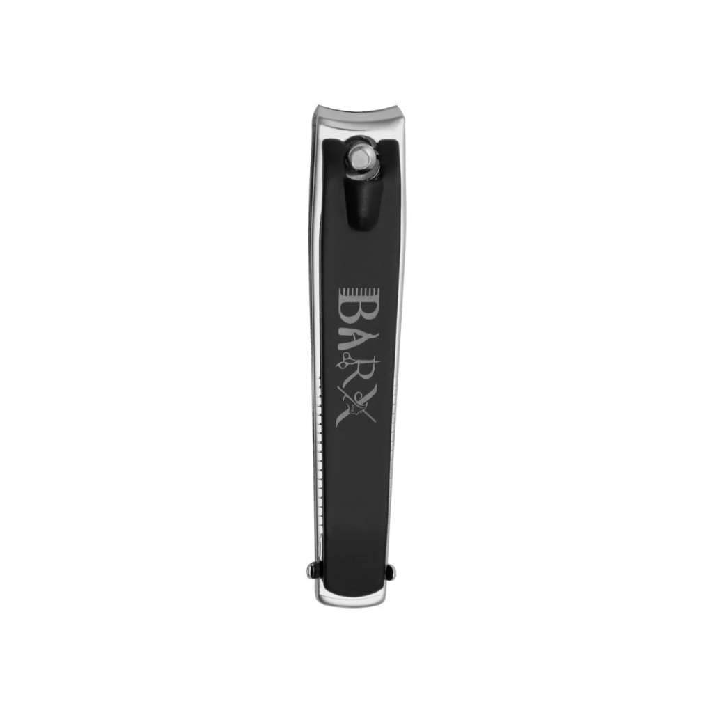 Black nail clipper with 'BAR' branding on a white background
