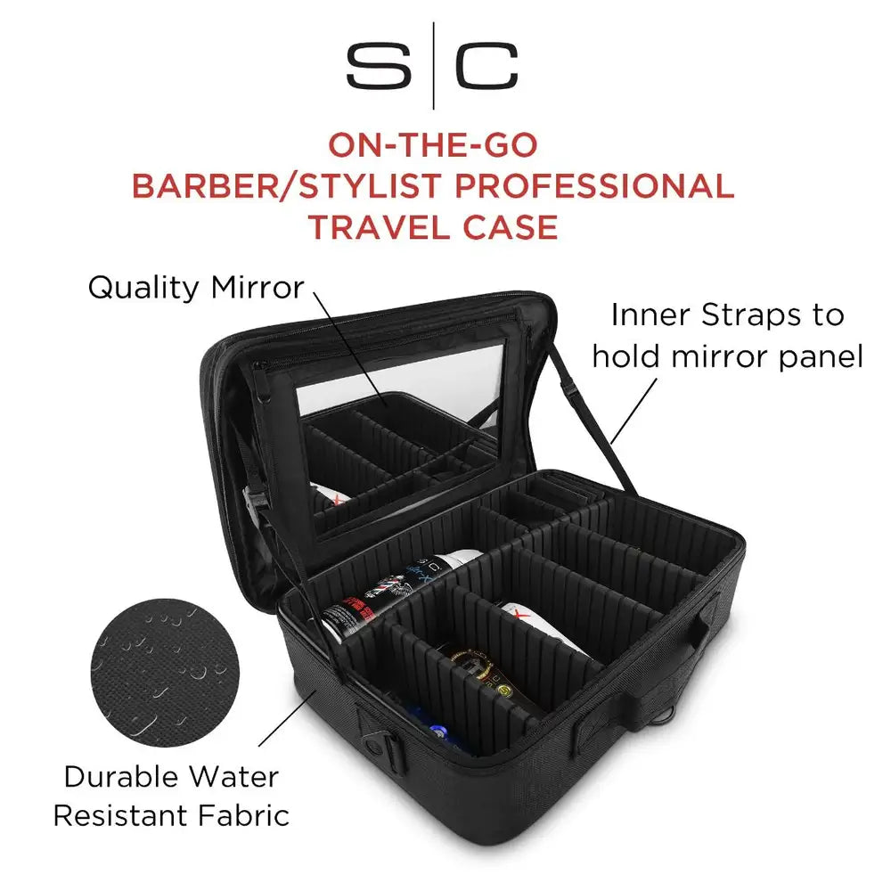 StyleCraft On-The-Go Barber/Stylist Lightweight Water Resistant Travel Case with Mirror #SC328B