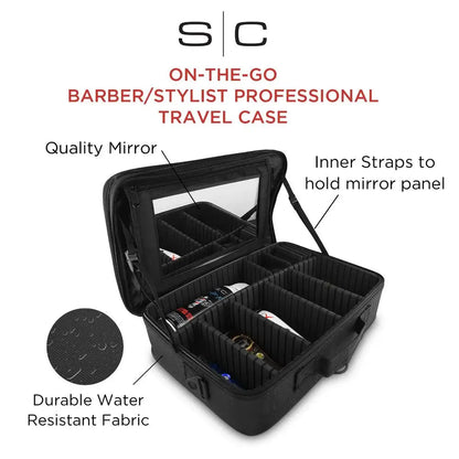 StyleCraft On-The-Go Barber/Stylist Lightweight Water Resistant Travel Case with Mirror #SC328B