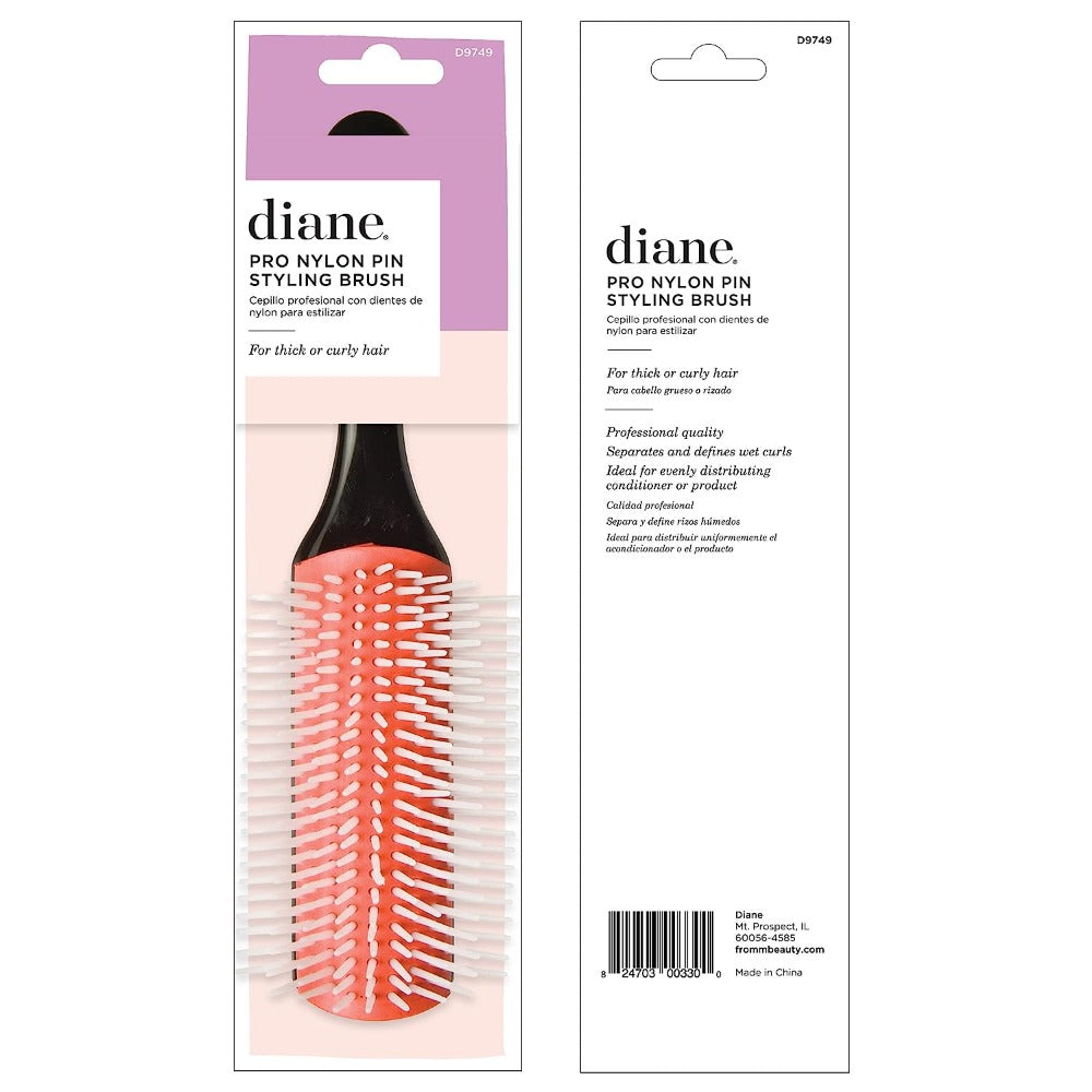 Diane Pro Nylon Pin Styling Professional 9-Row Oval Detangling Hair Brush Black D9749