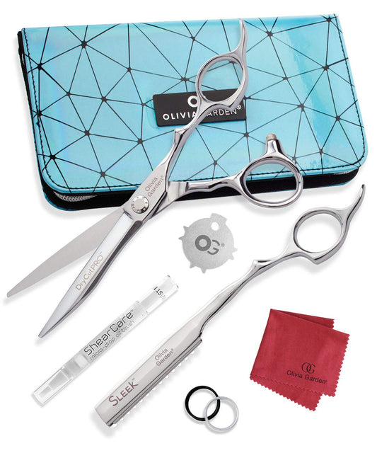 Olivia Garden DryCutPRO intro case 6" shear contains: DC-60, Sleek razor, oil pen, cleaning cloth & zipper case