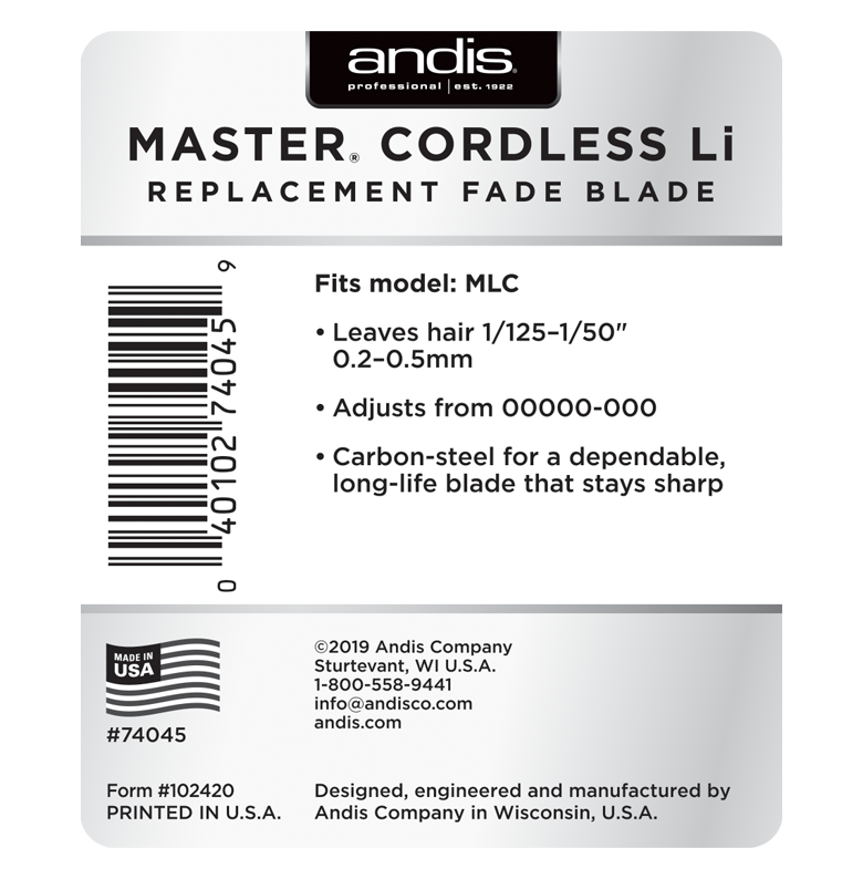 Andis Master Cordless Li Replacement Fade Blade, Carbon Steel Size 00000-000 #74045