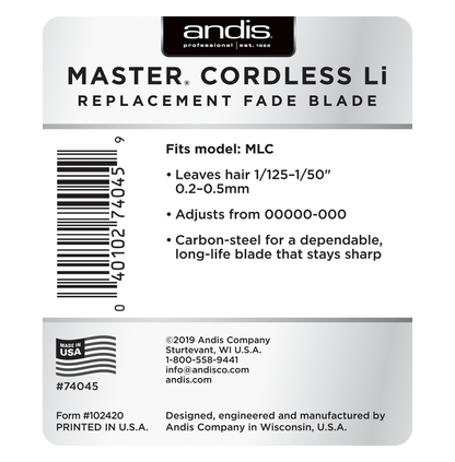 Andis Master Cordless Li Replacement Fade Blade, Carbon Steel Size 00000-000 #74045