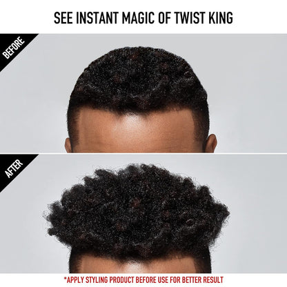 Before and after comparison of hair styling product on a person's head.