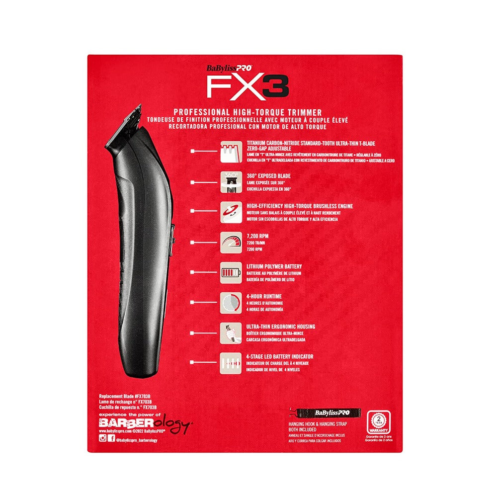 BaByliss PRO FX3 Professional High Torque Trimmer Black No. FXX3TB