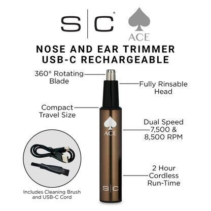 StyleCraft ACE Electric Ear & Nose Hair Trimmer With Dual-Speed Motor #SC412B