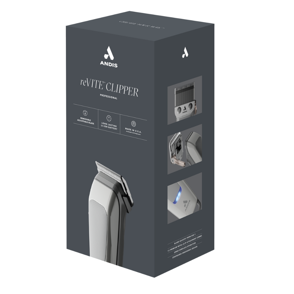 Andis 86000 reVITE Cordless Lithium-Ion Beard & Hair Fade Clipper with Stainless Steel Blade (Black or Gray)