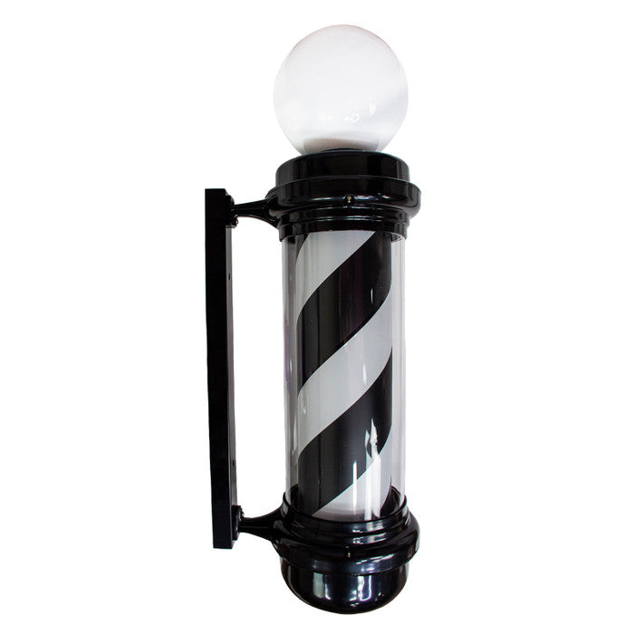 Poste de barbero con luz LED (rayas blancas y negras)