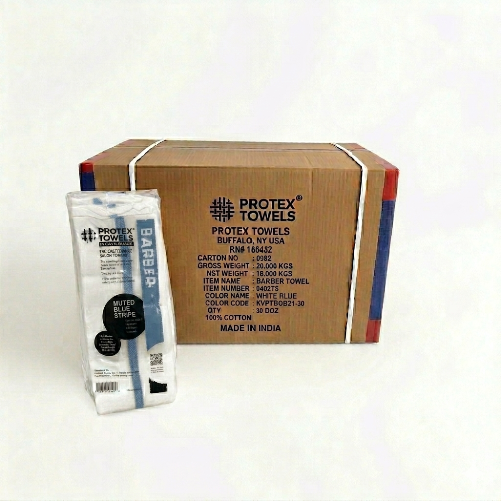 ProTex Bleach Guard Barber Stripe Towels - Herringbone Weave - 15" x 26", 21oz/dz Case 30 Packs Blue Stripe