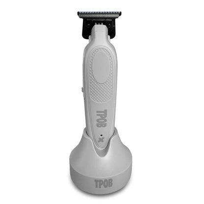 Gray hair trimmer with 'TPOB' branding on a white background