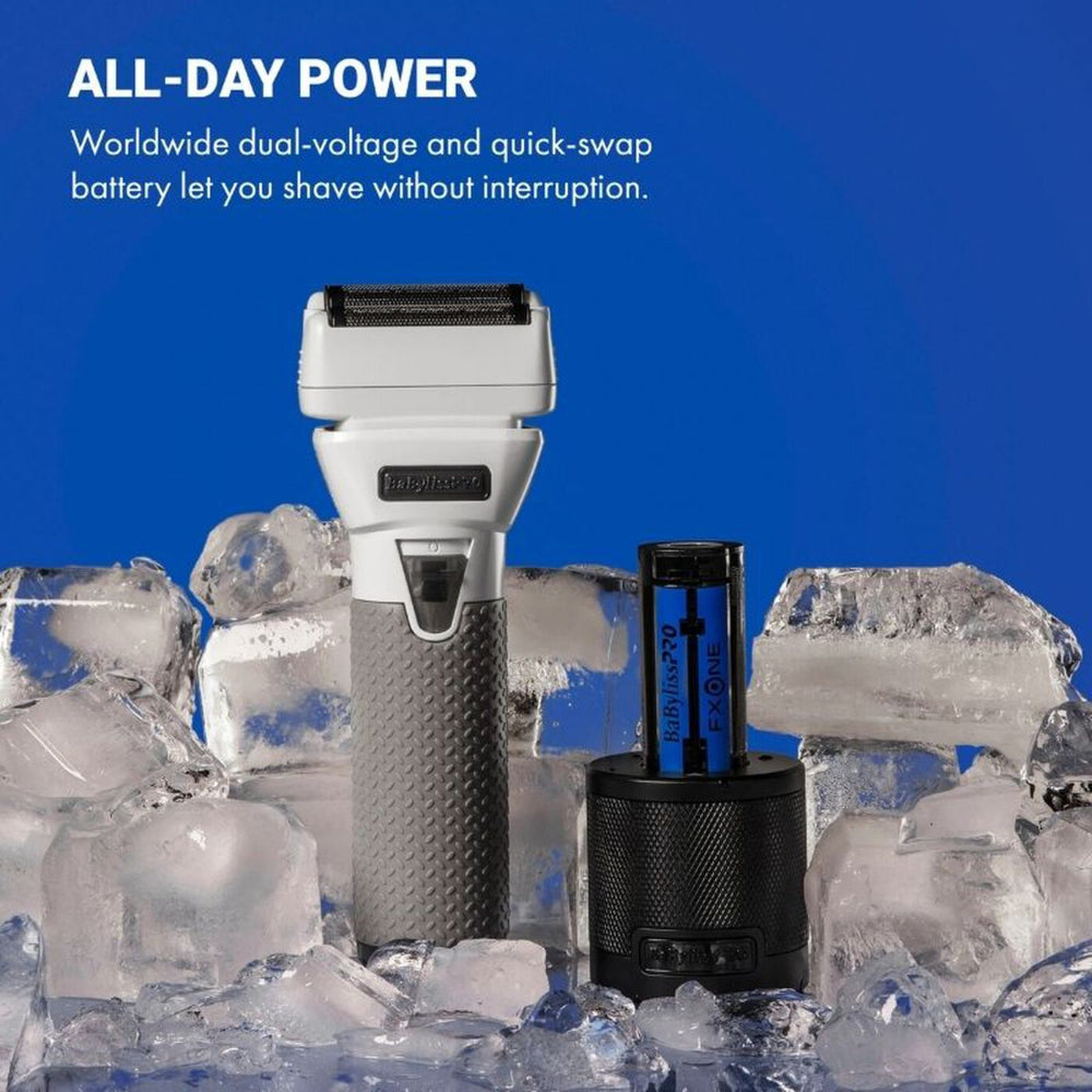 BaBylissPRO Limited Edition FXONE All-Metal Interchangeable Battery Double-Foil SHAVER Transparent White FrostByte #FX79FSTW