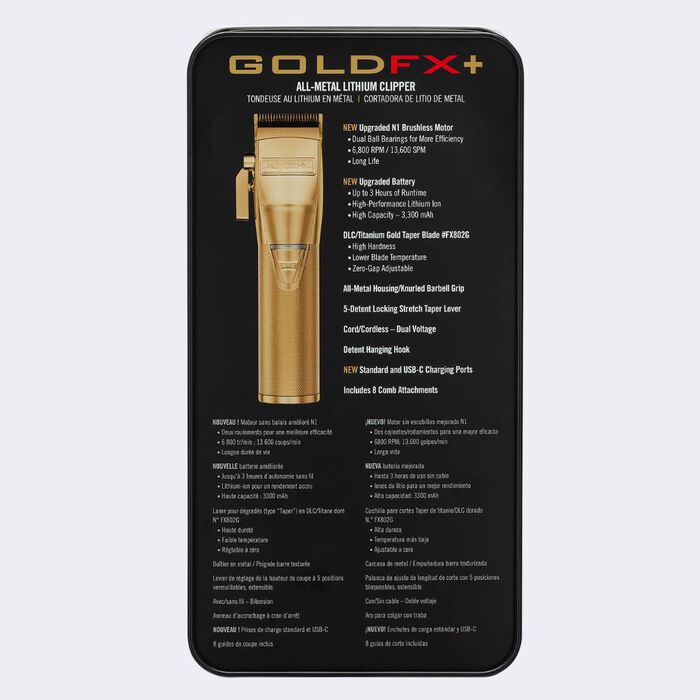 BaBylissPRO GoldFX+ All-Metal Lithium Clipper #FX870NG