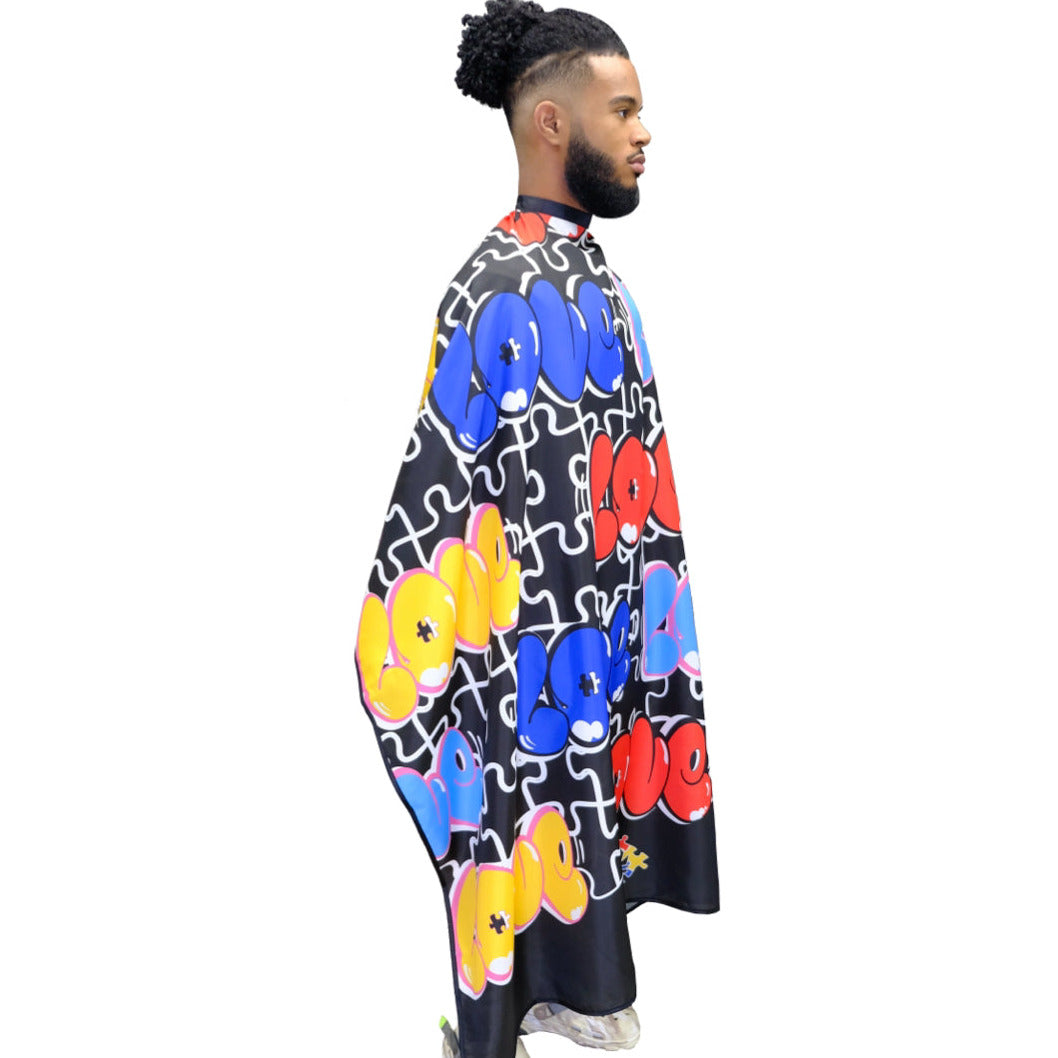 barber cape-  barber capes- autism barber cape - love barber cape - graffiti barber cape- Autism hair cutting cape- salon cape- styling cape-