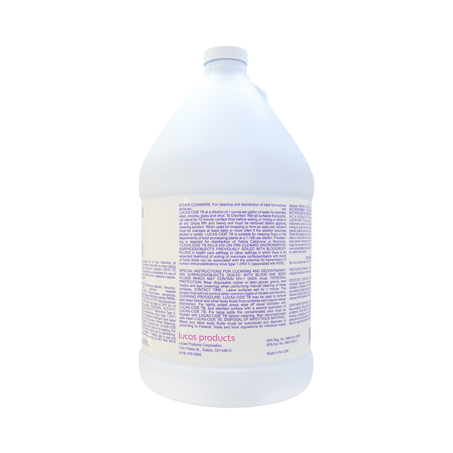 Lucas-Cide TB Concentrate Disinfectant Gallon Side