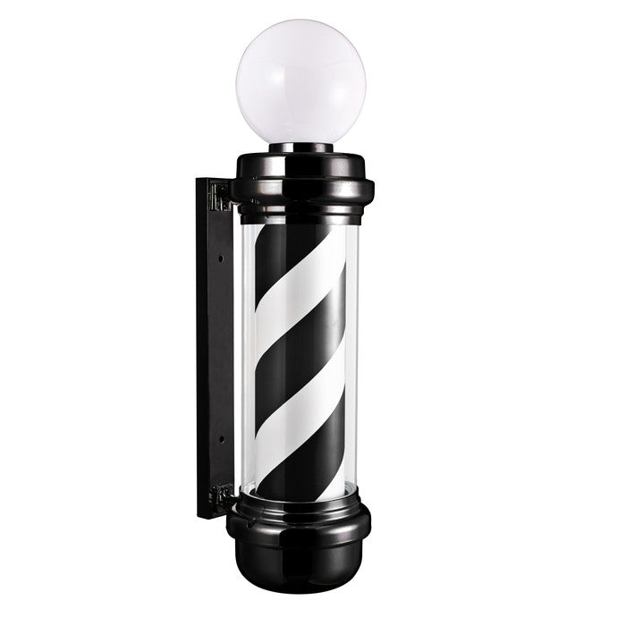 Poste de barbero con luz LED (rayas blancas y negras)