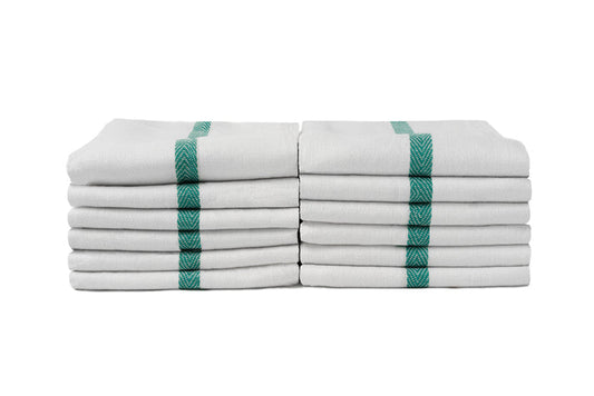 ProTex Bleach Guard Barber Green Stripe Towel - Herringbone Weave - 15" x 26", 19oz/dz