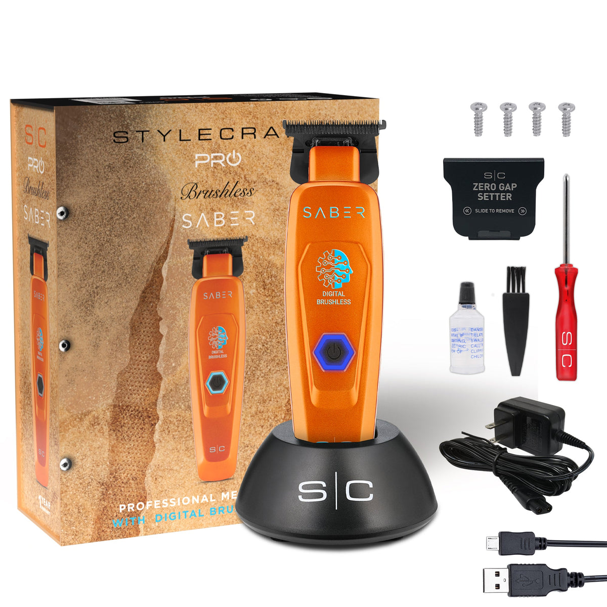 StyleCraft Saber Cordless Digital Brushless Motor Trimmer - Orange #SC421O