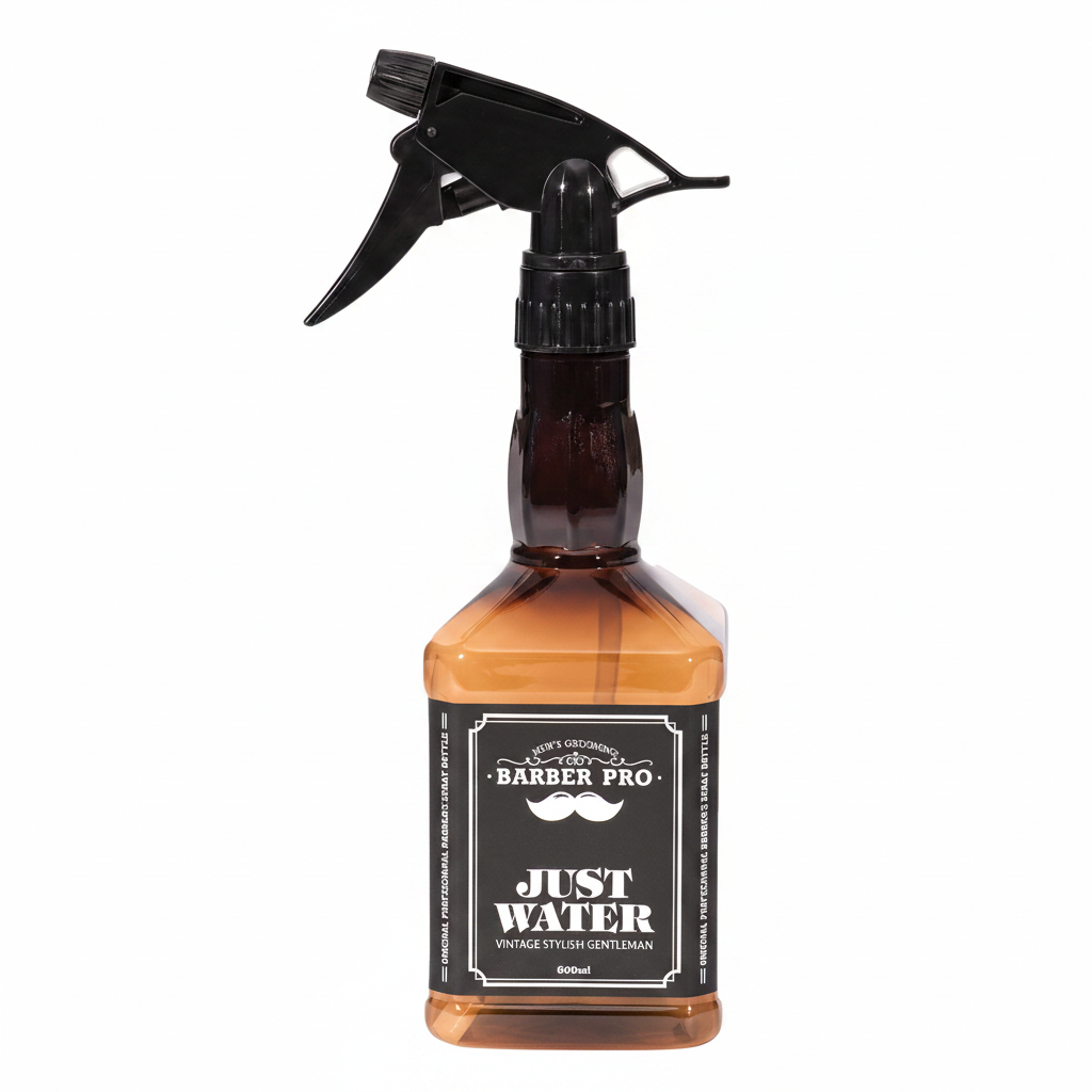 Barber Pro 'Just Water' bottle with a black spray nozzle on a white background