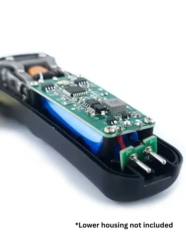 Close-up of electronic component with visible circuitry on a white background