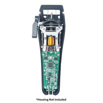 A technical product shot of an electronic tool or device shown open, revealing internal components including a green circuit board, silver metal parts, and an orange coil, on a white background with the text '*Housing Not included' below.