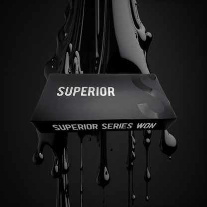 Superior Shears box package black with a black paint drip image background