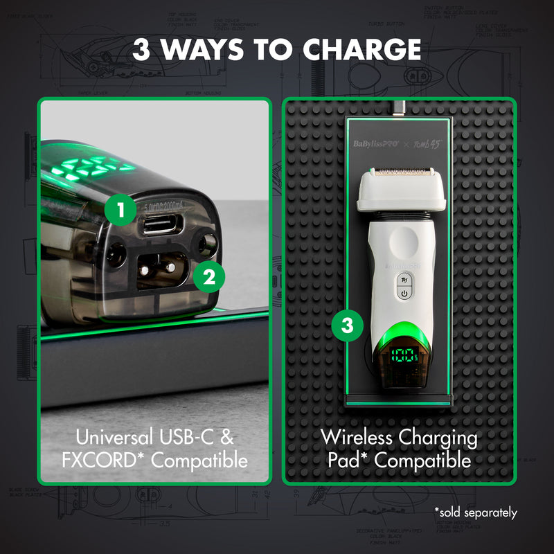 PRE ORDER NOW │BaBylissPRO X Tomb45 Wireless-Charging Double-Foil Shaver #FXT45FSTW - White