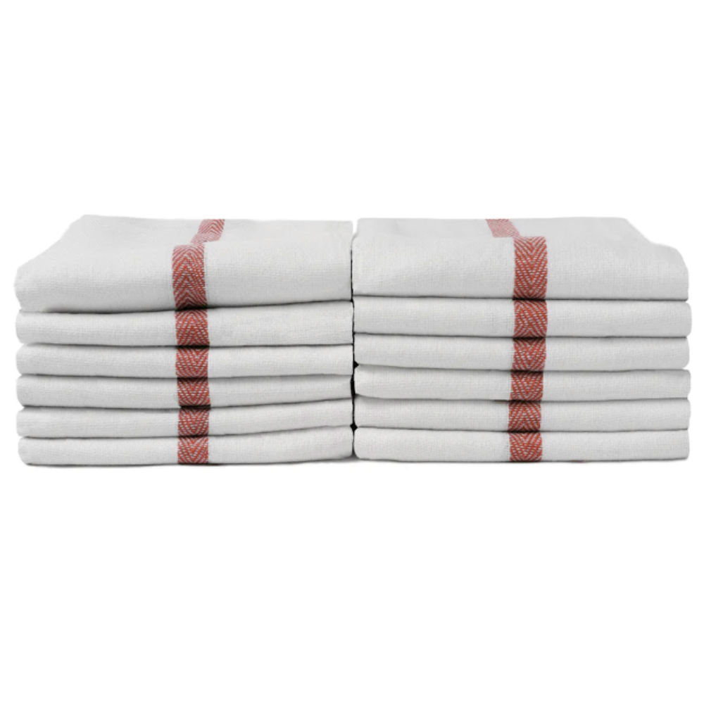 ProTex Bleach Guard Barber Stripe Towels - Herringbone Weave Red