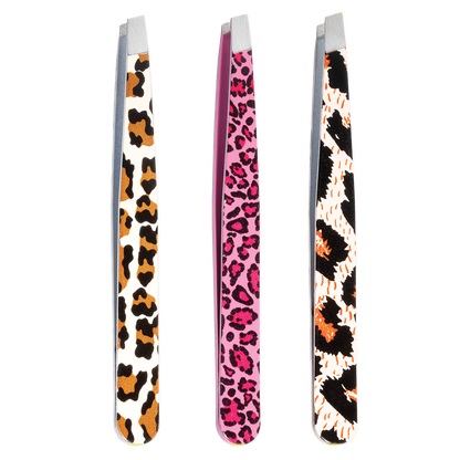 Satin Edge Slant Tip Tweezer Display, Animal Print - 24 Pieces #SE-2115