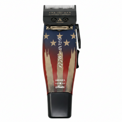 Andis Master clipper back view showing 1776 to 2026 America patriotic engraving and limited edition blade