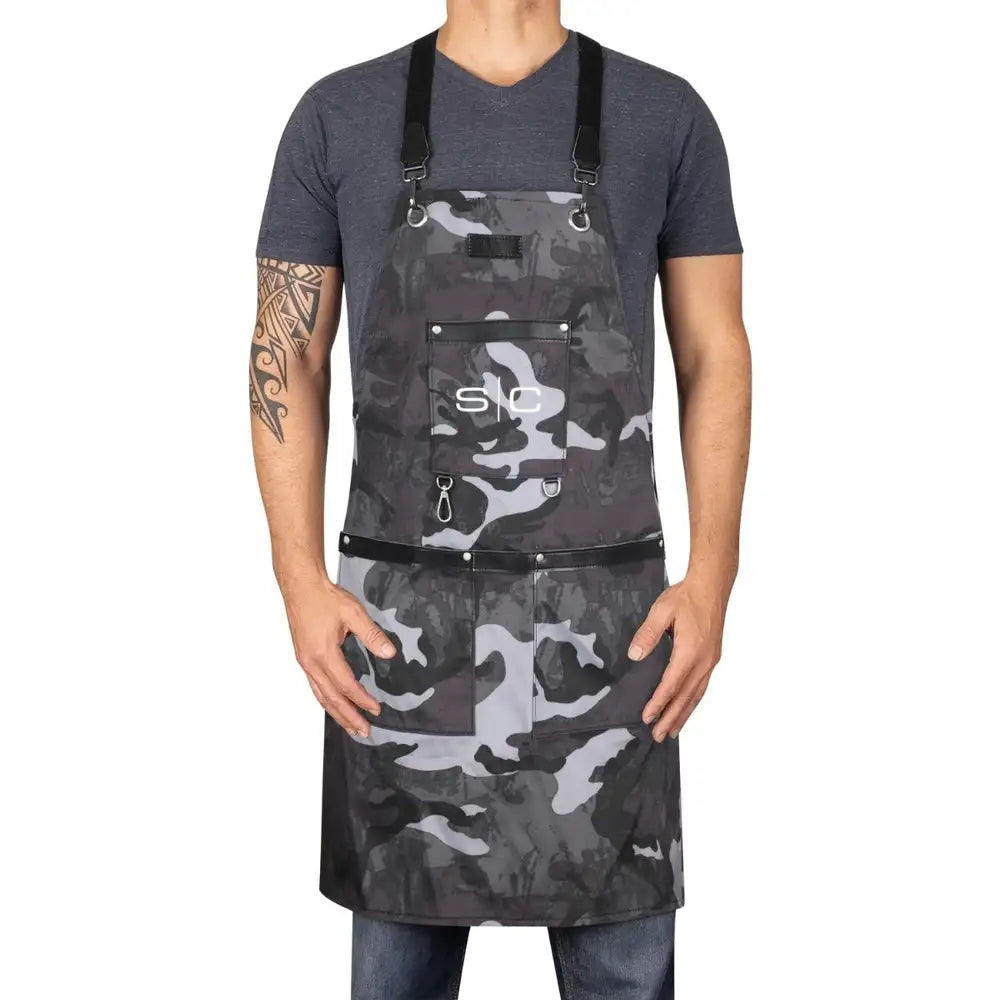 StyleCraft Professional Heavy Weight Waterproof Barber or Salon Hair Cutting Apron Black Camo SC314B