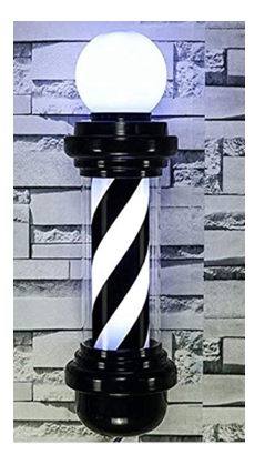 Poste de barbero con luz LED (rayas blancas y negras)