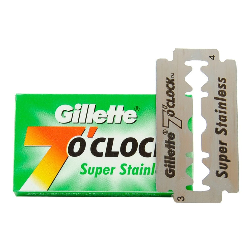 Cuchillas de afeitar de doble filo Gillette 7 O'clock Super Stainless (verde) - Paquete de 5 hojas