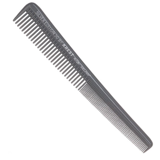 Krest Silver Edition No. SE50 7-1/2 inch tapering barber comb made from Dupont Delrin acetal polymer