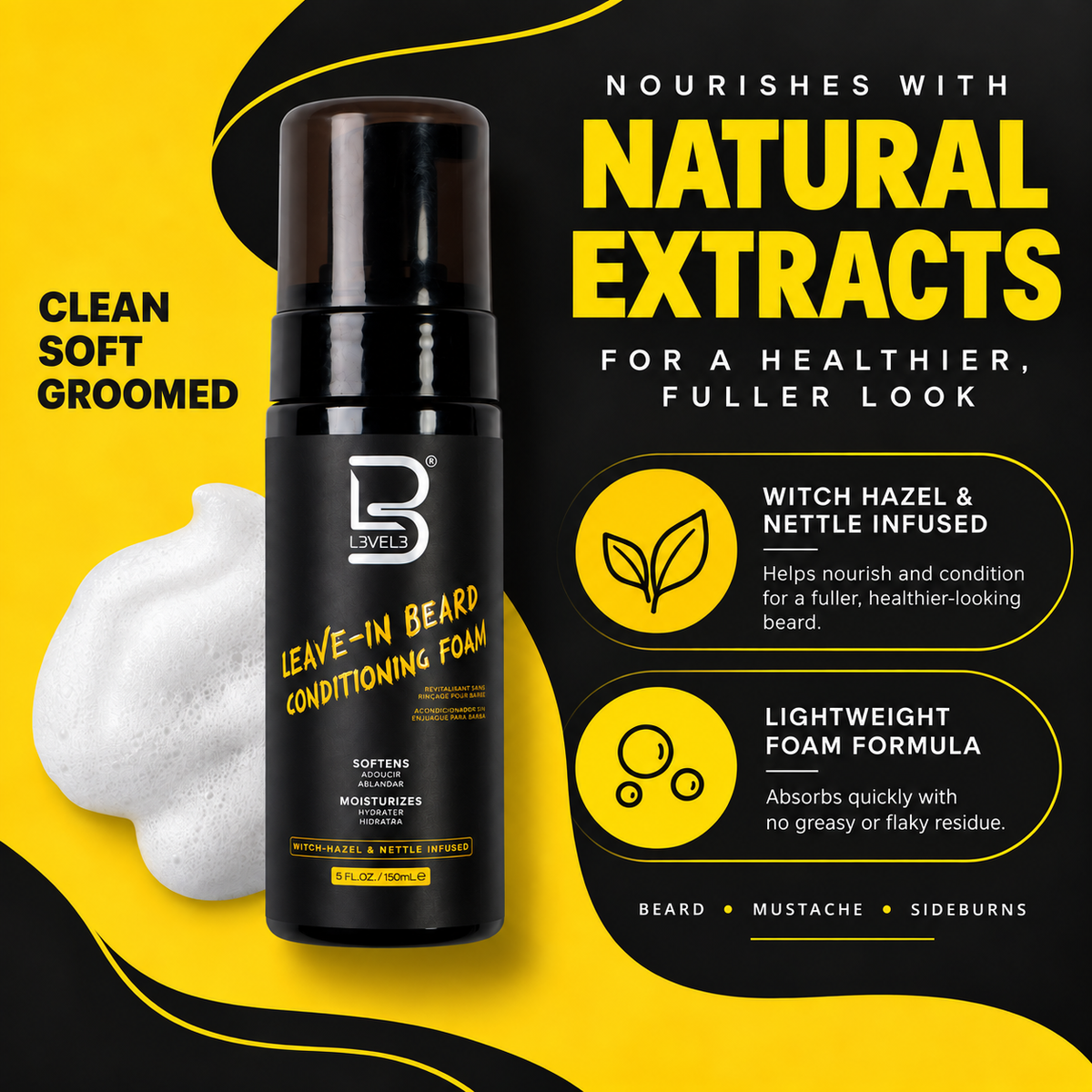 L3VEL3 Leave-In Beard Conditioning Foam