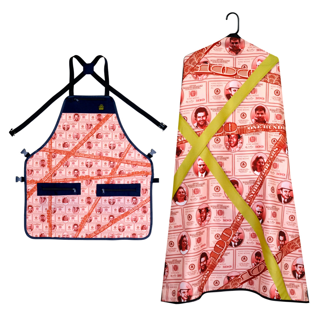 barber apron- barber apron and cape set- barber cape and apron combo- barber cape-- barber apron for men- barber apron designer- black barber apron-barber aprn for sale - mens barber apron-apron for barbers -barber aprons -ohair stylist aprons- best barber apron- hair cutting apron - the barber apron- king midas barber apron