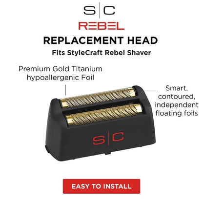 StyleCraft Replacement Gold Titanium Foil Head Compatible with the Rebel Foil Shaver SC515G